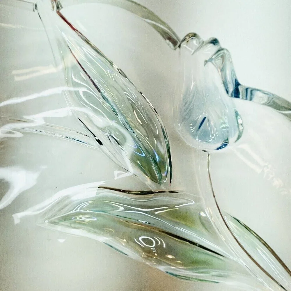 Mikasa Tivoli Crystal Serving Tray Heart Shaped W Blue Red Tulips Germany 9.5" - Picture 7 of 11